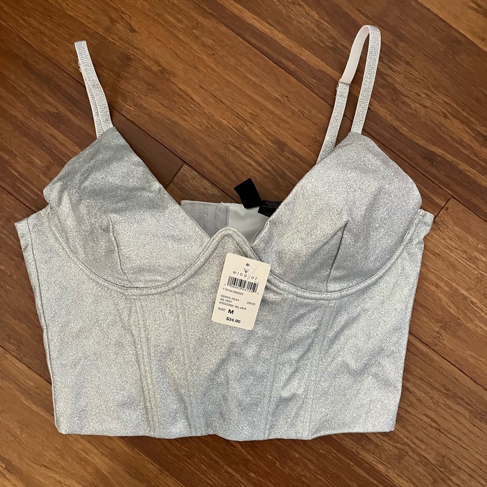 Windsor Corset Bustier Silver Sparkle Size Medium NWT